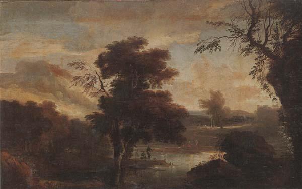 unknow artist A Wooded landscape with figures bathing and resting on the bank of a river Germany oil painting art